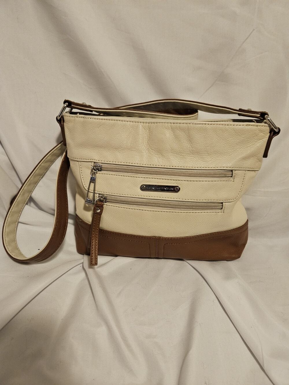 Stone Mountain USA Crossbody Cream & Brown Faux Leather Bag Purse